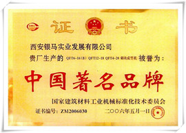 免燒磚機(jī)中國(guó)著名品牌證書(shū)